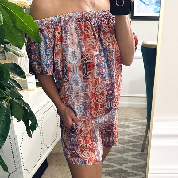 Parker off the shoulder boho print romper - Picture 1 of 6